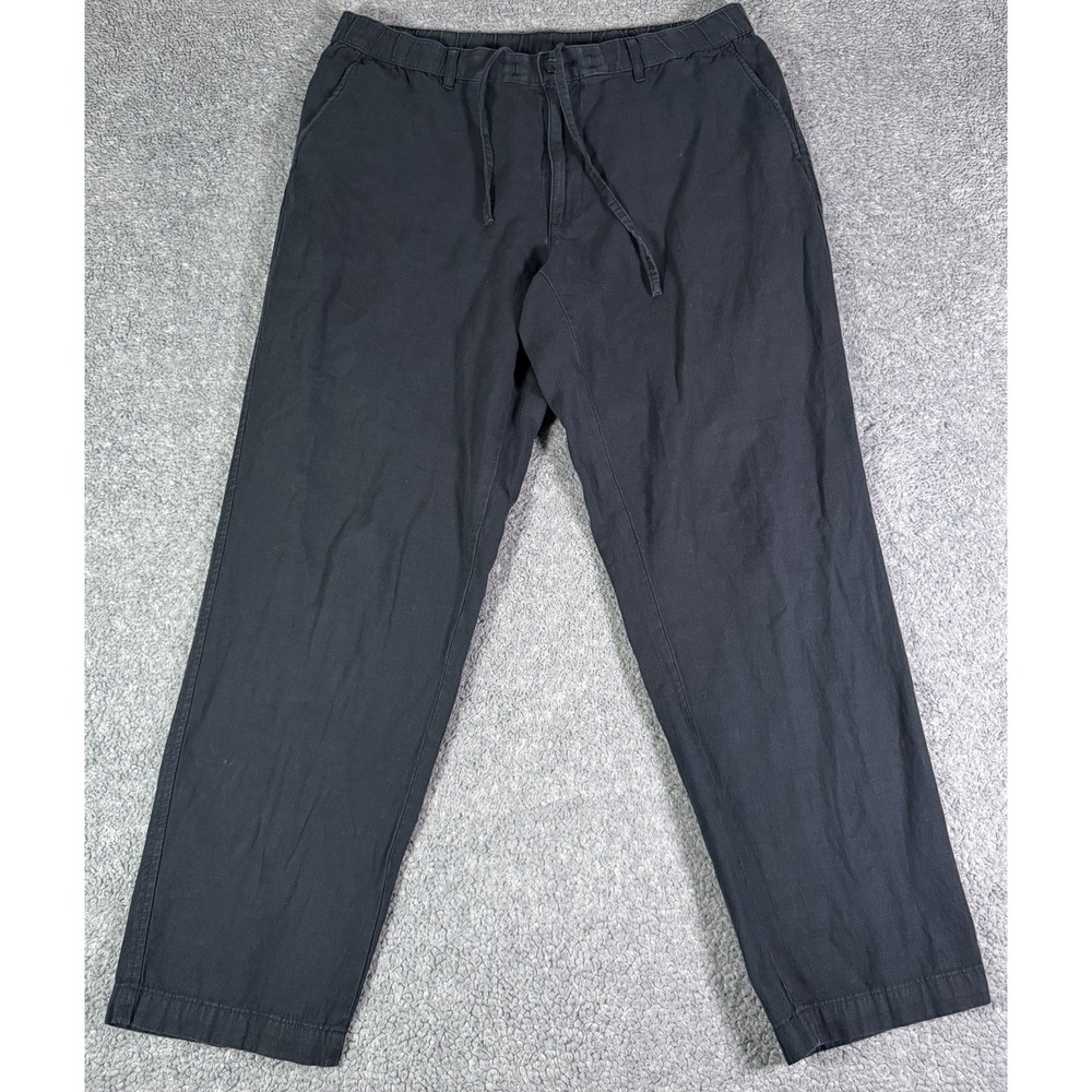 Uniqlo Linen Blend Relaxed Fit Pants Navy Blue Men XL Drawstring Stretch Trouser